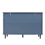 Armoire à 7 tiroirs vert foncé / bleu avec façades à panneaux sculptés, poignées en métal noir et pieds en bois massif – Unité simple