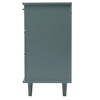 Armoire à 7 tiroirs vert foncé / bleu avec façades à panneaux sculptés, poignées en métal noir et pieds en bois massif – Unité simple