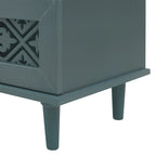 Armoire à 7 tiroirs vert foncé / bleu avec façades à panneaux sculptés, poignées en métal noir et pieds en bois massif – Unité simple