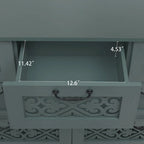 Armoire à 7 tiroirs vert foncé / bleu avec façades à panneaux sculptés, poignées en métal noir et pieds en bois massif – Unité simple
