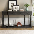 Console en MDF noir / blanc / bleu avec 4 tiroirs, étagère inférieure et pieds en pin – Unité unique