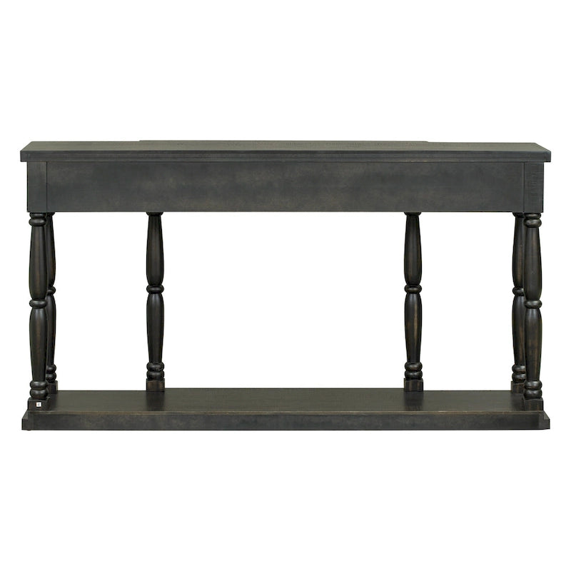 Console en MDF noir / blanc / bleu avec 4 tiroirs, étagère inférieure et pieds en pin – Unité unique