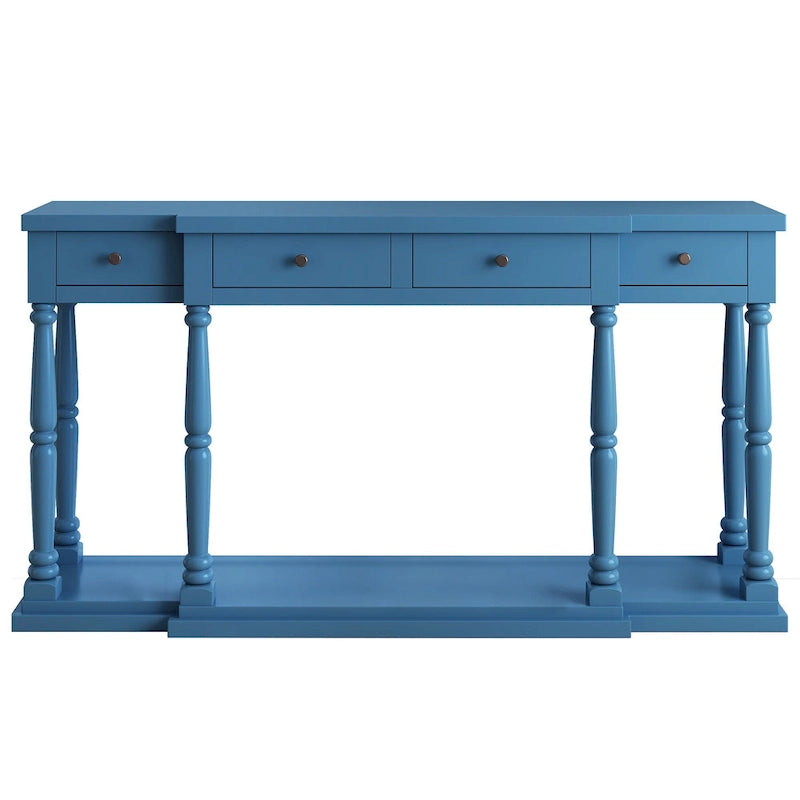Console en MDF noir / blanc / bleu avec 4 tiroirs, étagère inférieure et pieds en pin – Unité unique