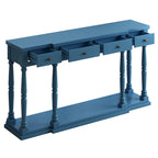 Console en MDF noir / blanc / bleu avec 4 tiroirs, étagère inférieure et pieds en pin – Unité unique