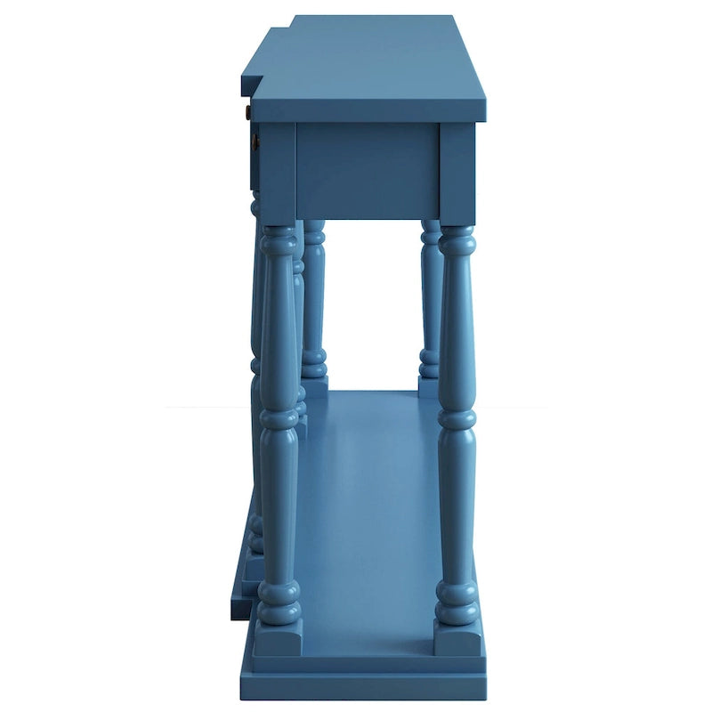 Console en MDF noir / blanc / bleu avec 4 tiroirs, étagère inférieure et pieds en pin – Unité unique