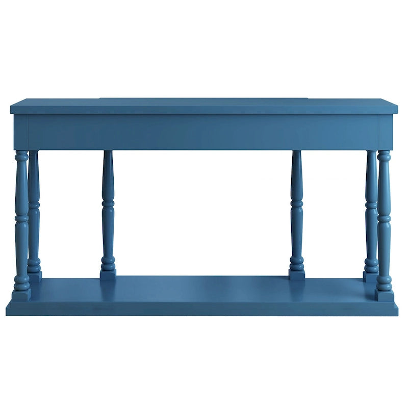 Console en MDF noir / blanc / bleu avec 4 tiroirs, étagère inférieure et pieds en pin – Unité unique