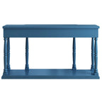 Console en MDF noir / blanc / bleu avec 4 tiroirs, étagère inférieure et pieds en pin – Unité unique