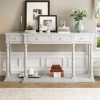 Console en MDF noir / blanc / bleu avec 4 tiroirs, étagère inférieure et pieds en pin – Unité unique