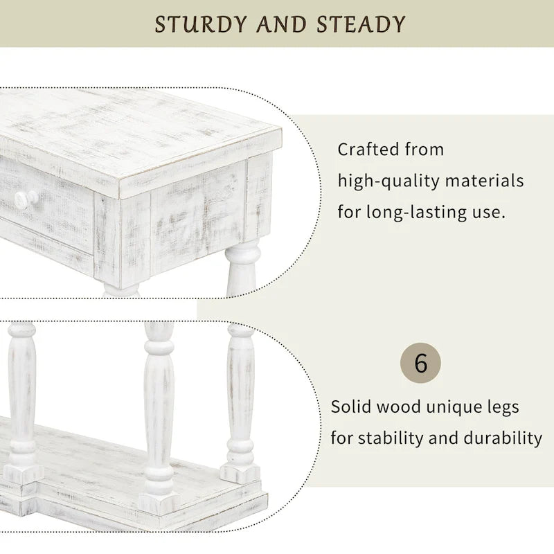 Console en MDF noir / blanc / bleu avec 4 tiroirs, étagère inférieure et pieds en pin – Unité unique