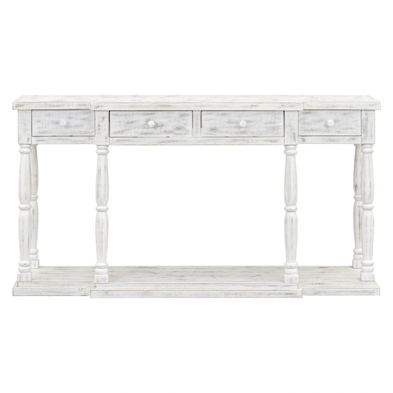 Console en MDF noir / blanc / bleu avec 4 tiroirs, étagère inférieure et pieds en pin – Unité unique