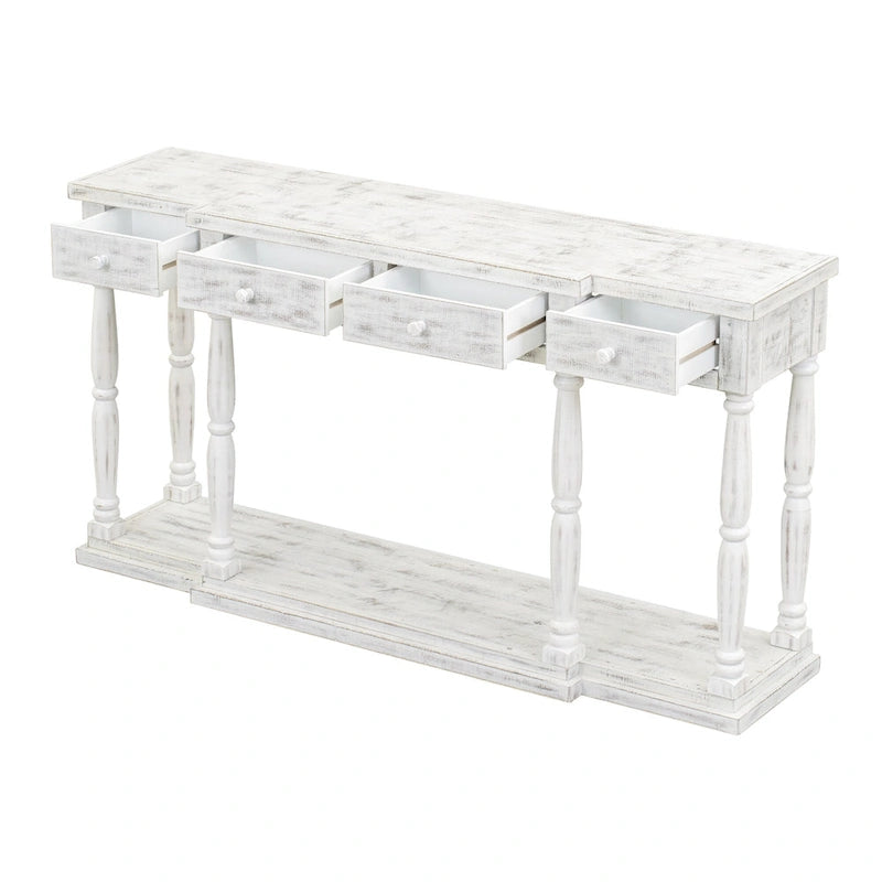 Console en MDF noir / blanc / bleu avec 4 tiroirs, étagère inférieure et pieds en pin – Unité unique
