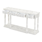 Console en MDF noir / blanc / bleu avec 4 tiroirs, étagère inférieure et pieds en pin – Unité unique