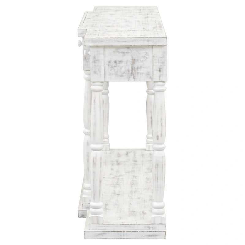 Console en MDF noir / blanc / bleu avec 4 tiroirs, étagère inférieure et pieds en pin – Unité unique