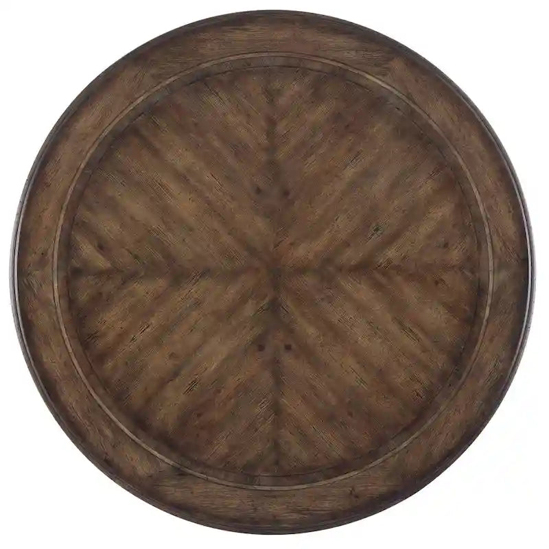 Table à manger ronde traditionnelle en bois de récupération avec finition rustique en noyer – Jusqu'à 8 places