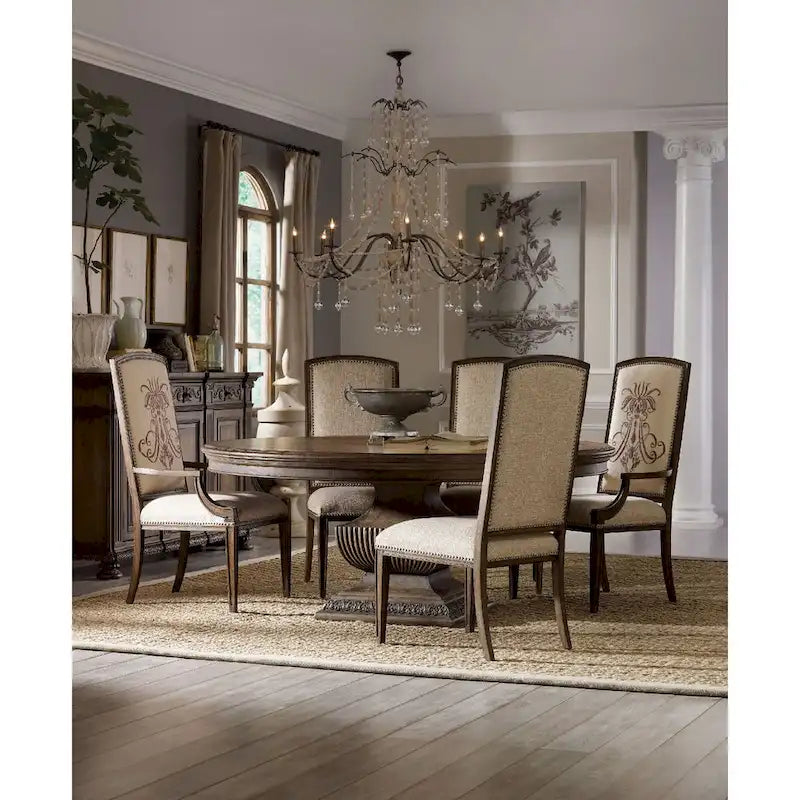Table à manger ronde traditionnelle en bois de récupération avec finition rustique en noyer – Jusqu'à 8 places