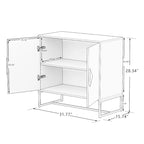 Buffet en MDF blanc / blanc antique avec 2 portes, poignées carrées en bois et cadre en fer – Unité simple