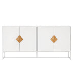 Buffet en MDF blanc / blanc antique avec 2 portes, poignées carrées en bois et cadre en fer – Unité simple