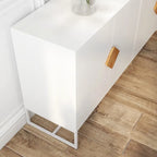 Buffet en MDF blanc / blanc antique avec 2 portes, poignées carrées en bois et cadre en fer – Unité simple