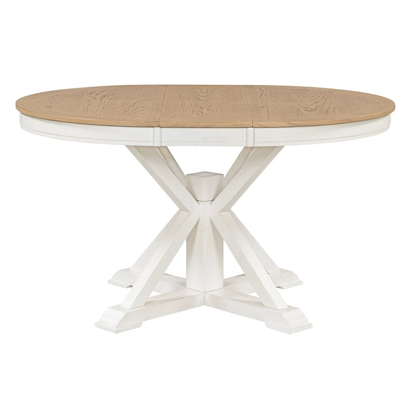 Table à manger ronde extensible avec rallonge papillon et pieds en bois massif en X, en MDF plaqué chêne naturel/marron/espresso – Jusqu'à 6 places