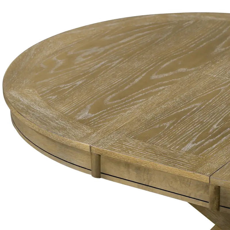 Table à manger ronde extensible avec rallonge papillon et pieds en bois massif en X, en MDF plaqué chêne naturel/marron/espresso – Jusqu'à 6 places