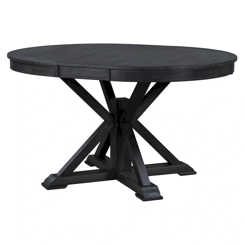 Table à manger ronde extensible avec rallonge papillon et pieds en bois massif en X, en MDF plaqué chêne naturel/marron/espresso – Jusqu'à 6 places