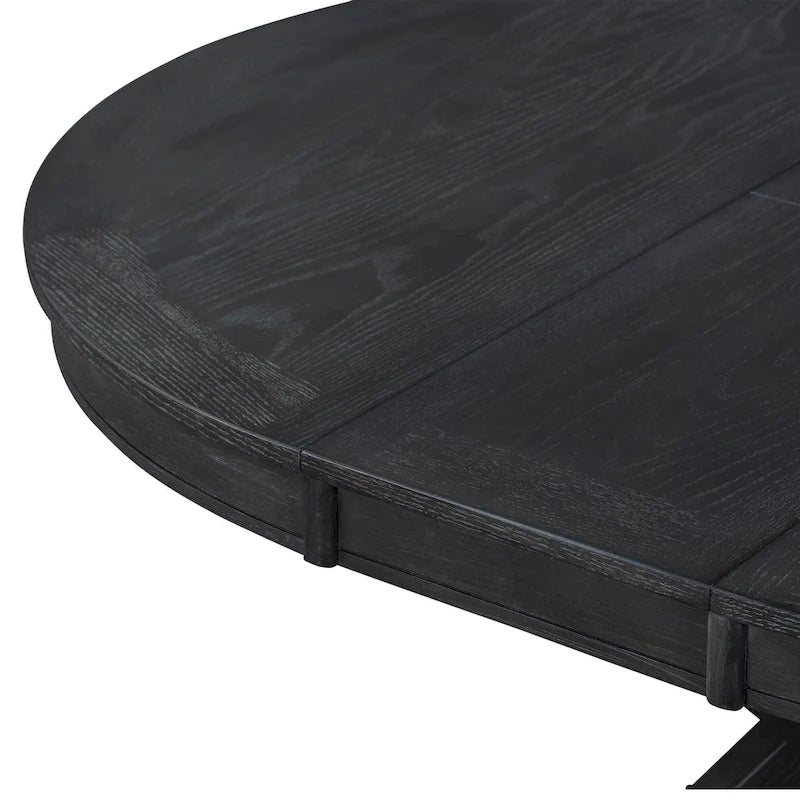 Table à manger ronde extensible avec rallonge papillon et pieds en bois massif en X, en MDF plaqué chêne naturel/marron/espresso – Jusqu'à 6 places