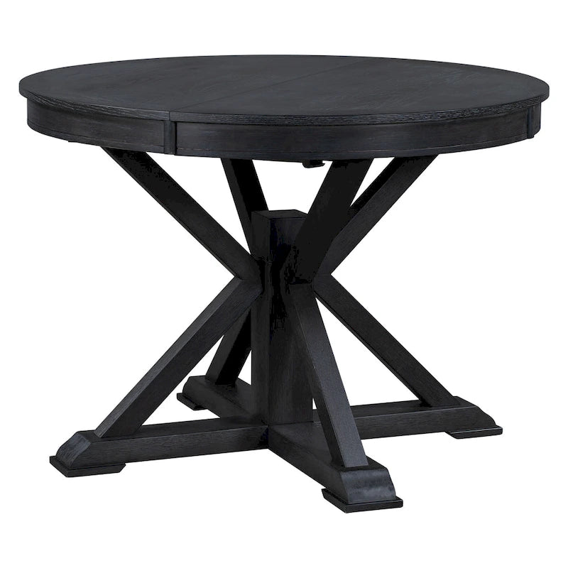Table à manger ronde extensible avec rallonge papillon et pieds en bois massif en X, en MDF plaqué chêne naturel/marron/espresso – Jusqu'à 6 places