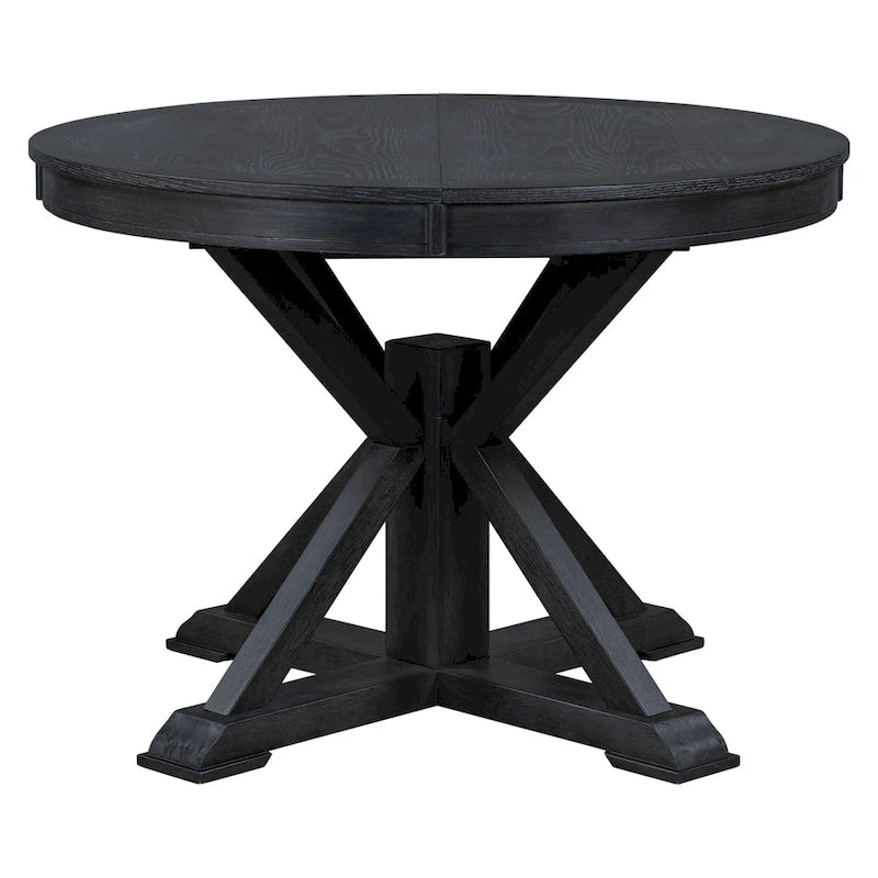Table à manger ronde extensible avec rallonge papillon et pieds en bois massif en X, en MDF plaqué chêne naturel/marron/espresso – Jusqu'à 6 places