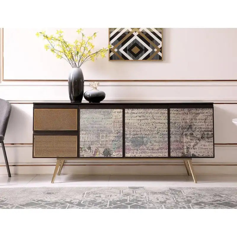 Modrest Phelan Modern Smoked Ash & Brass Buffet