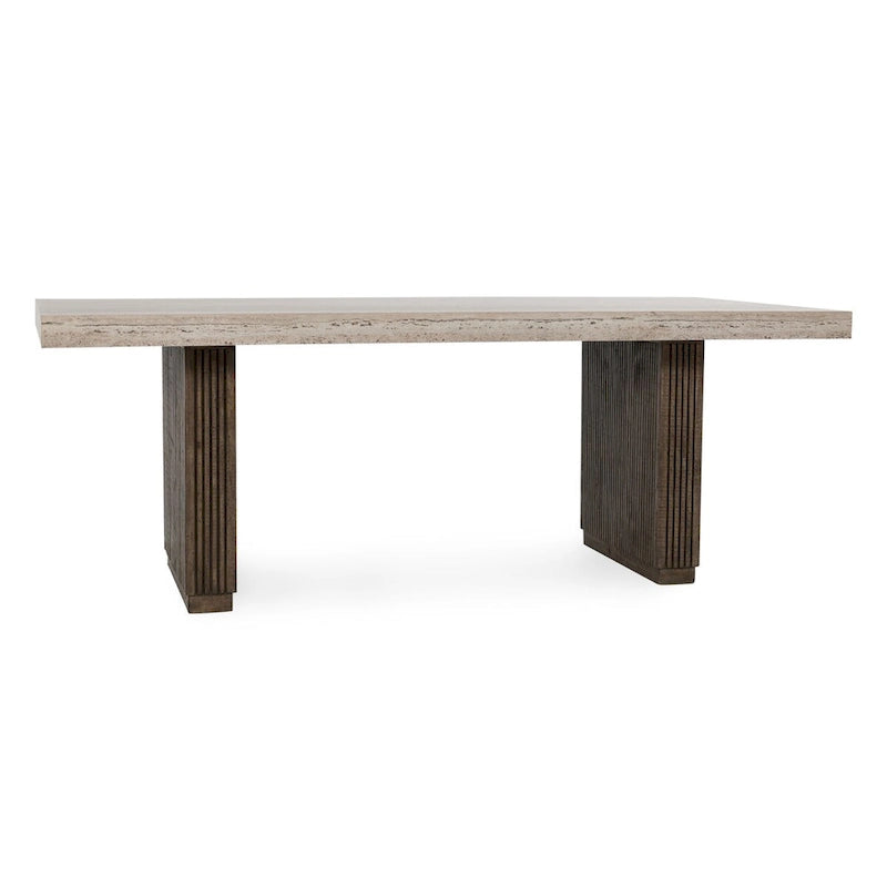 Table de salle à manger en pin recyclé marron/beige avec piètement à rainures verticales et pieds massifs – Pour 8 personnes