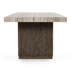 Table de salle à manger en pin recyclé marron/beige avec piètement à rainures verticales et pieds massifs – Pour 8 personnes