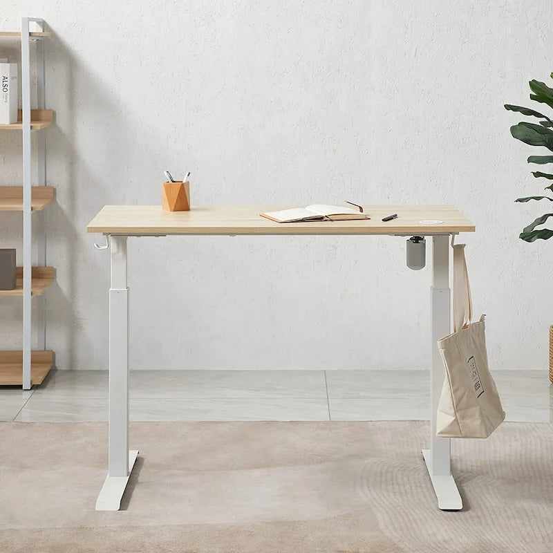 Bureau debout à hauteur réglable électrique avec mémoire préréglée, gris/beige et naturel/blanc et chêne gris/noir – Unité unique