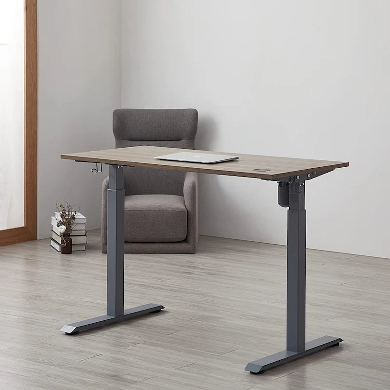 Bureau debout à hauteur réglable électrique avec mémoire préréglée, gris/beige et naturel/blanc et chêne gris/noir – Unité unique