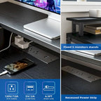 Bureau de jeu réversible en MDF en forme de L blanc/marron/gris/noir avec lumières LED, prises de courant, support de moniteur et crochets pour casque – Unité simple