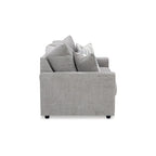 Canapé contemporain gris anthracite en chenille avec accoudoirs évasés et piètement plateforme – 3 places