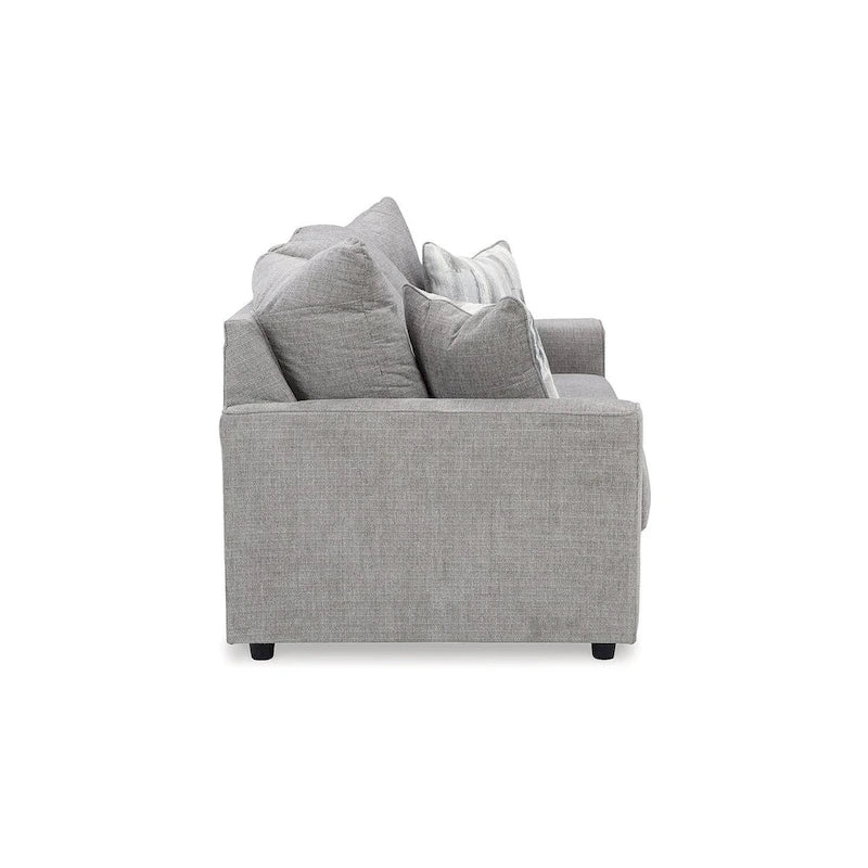 Canapé contemporain gris anthracite en chenille avec accoudoirs évasés et piètement plateforme – 3 places