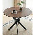 Table à manger piédestal de style Mid-Century avec plateau rond en MDF marron/noir et pieds en métal – 2 à 4 places