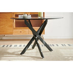 Table à manger piédestal de style Mid-Century avec plateau rond en MDF marron/noir et pieds en métal – 2 à 4 places