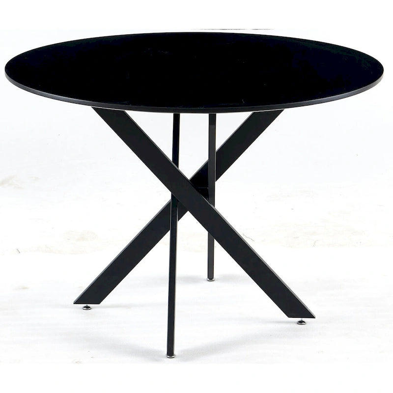 Table à manger piédestal de style Mid-Century avec plateau rond en MDF marron/noir et pieds en métal – 2 à 4 places