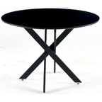 Table à manger piédestal de style Mid-Century avec plateau rond en MDF marron/noir et pieds en métal – 2 à 4 places