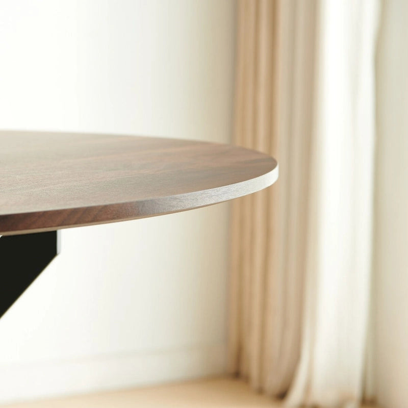 Table à manger piédestal de style Mid-Century avec plateau rond en MDF marron/noir et pieds en métal – 2 à 4 places