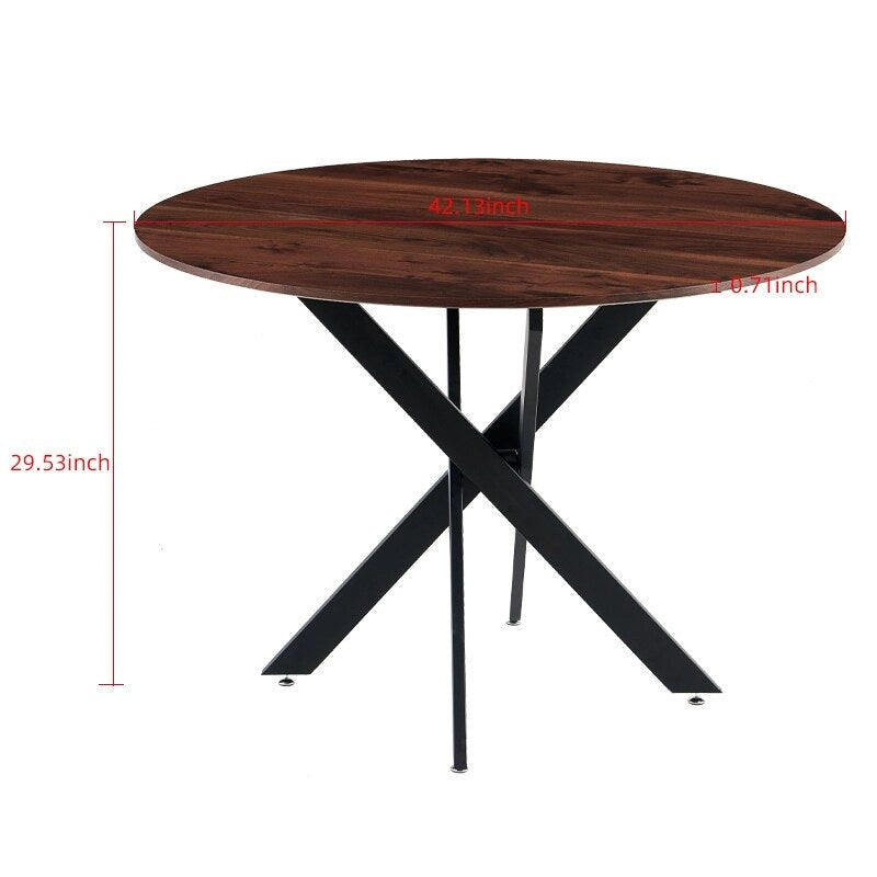 Table à manger piédestal de style Mid-Century avec plateau rond en MDF marron/noir et pieds en métal – 2 à 4 places