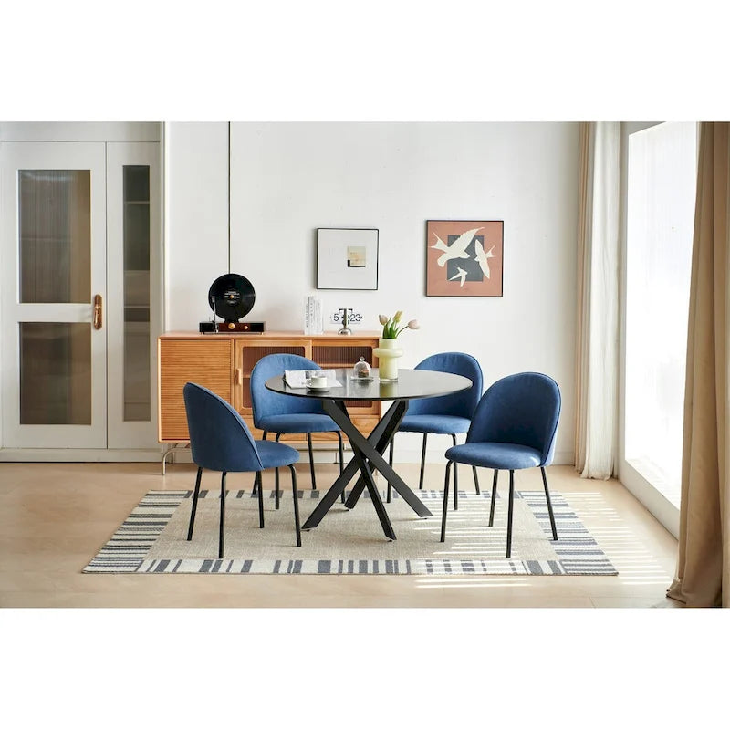 Table à manger piédestal de style Mid-Century avec plateau rond en MDF marron/noir et pieds en métal – 2 à 4 places