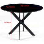 Table à manger piédestal de style Mid-Century avec plateau rond en MDF marron/noir et pieds en métal – 2 à 4 places