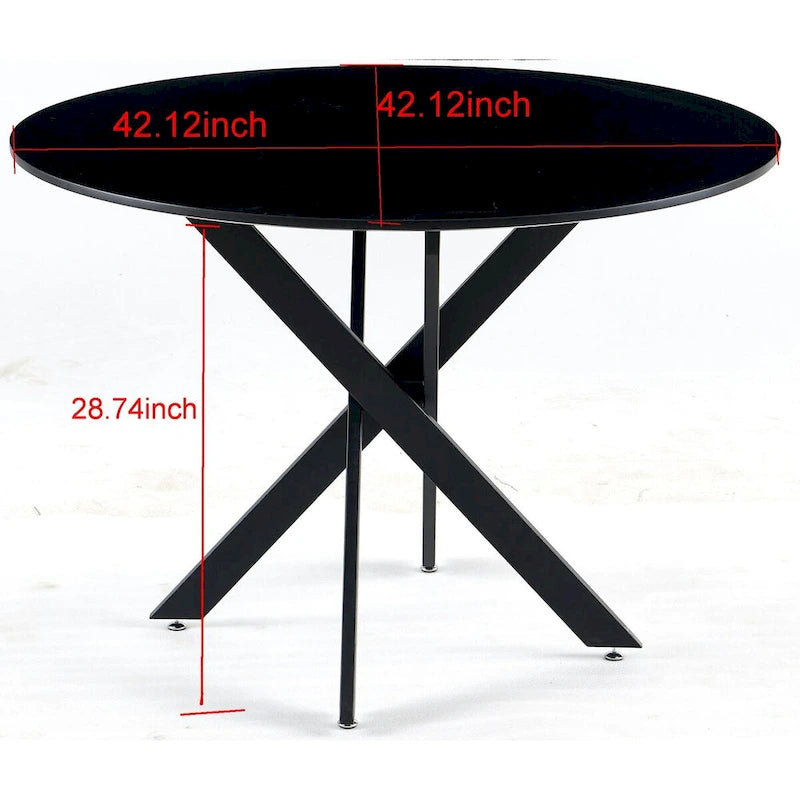 Table à manger piédestal de style Mid-Century avec plateau rond en MDF marron/noir et pieds en métal – 2 à 4 places