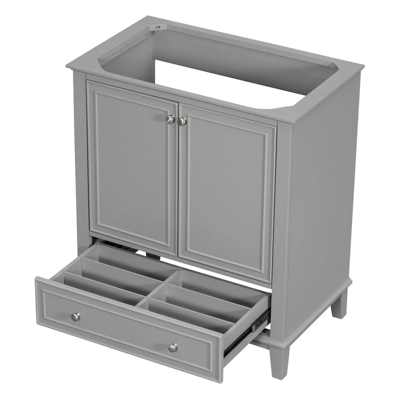 Meuble bas de salle de bain en bois massif et MDF, gris/blanc, avec 2 portes, un tiroir et une étagère réglable – Unité individuelle