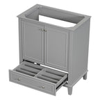 Meuble bas de salle de bain en bois massif et MDF, gris/blanc, avec 2 portes, un tiroir et une étagère réglable – Unité individuelle