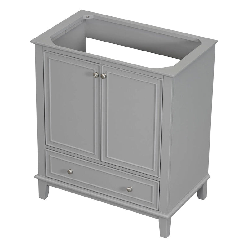 Meuble bas de salle de bain en bois massif et MDF, gris/blanc, avec 2 portes, un tiroir et une étagère réglable – Unité individuelle