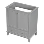 Meuble bas de salle de bain en bois massif et MDF, gris/blanc, avec 2 portes, un tiroir et une étagère réglable – Unité individuelle