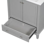 Meuble bas de salle de bain en bois massif et MDF, gris/blanc, avec 2 portes, un tiroir et une étagère réglable – Unité individuelle